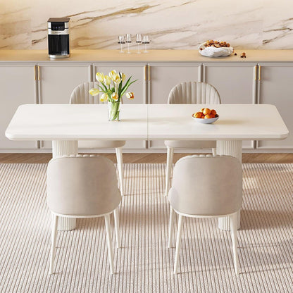 Moderner Esstisch Weiß mit 4 gepolsterten Stühlen – Esszimmer Set