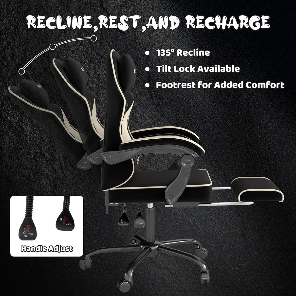 Gaming Stuhl mit Fußstütze Ergonomisch Kopfstütze Lendenkissen