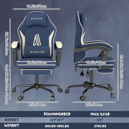 Ergonomischer Gaming Stuhl mit Fußstütze, Kopfstütze und