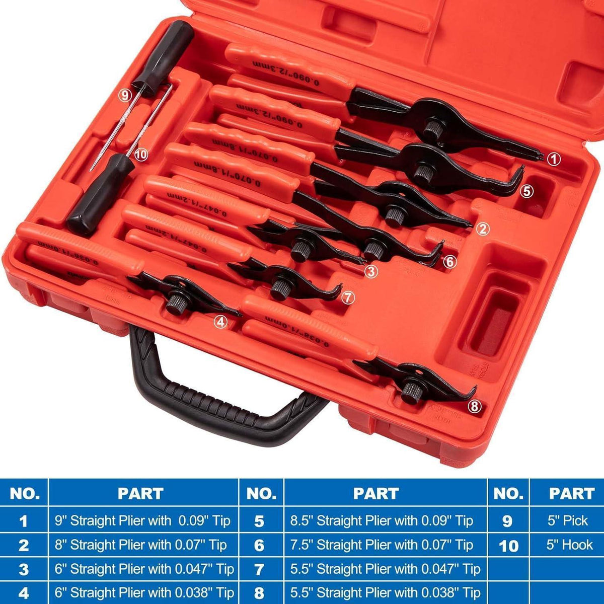 Sprengringzangen-Set 10-teilig mit Haken und Plektrum