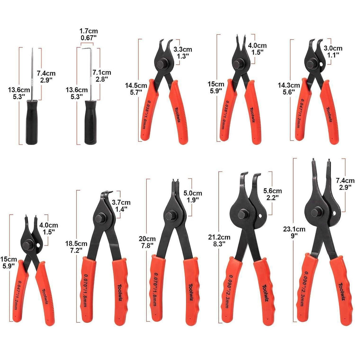 Sprengringzangen-Set 10-teilig mit Haken und Plektrum
