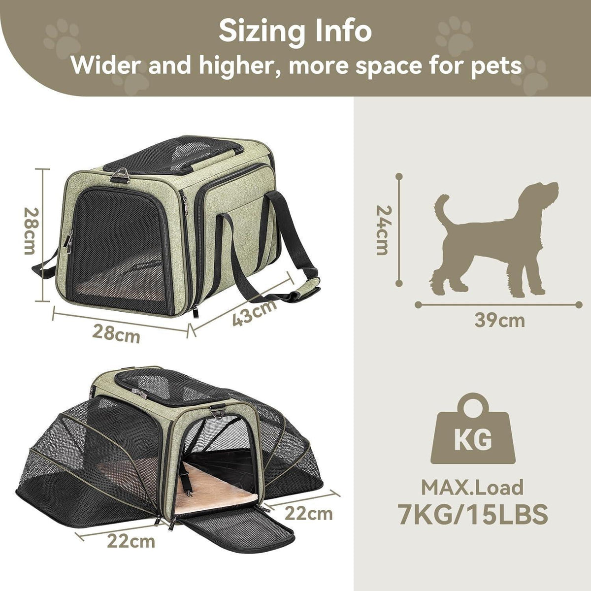 Faltbare Transporttasche für Katze & Hund – Grün, bis 7kg