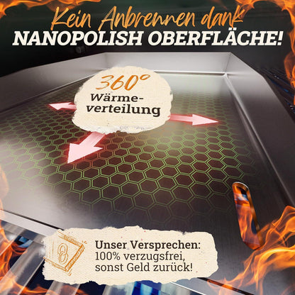 Plancha Edelstahl Grillplatte 30x40cm mit Burger Smasher Set