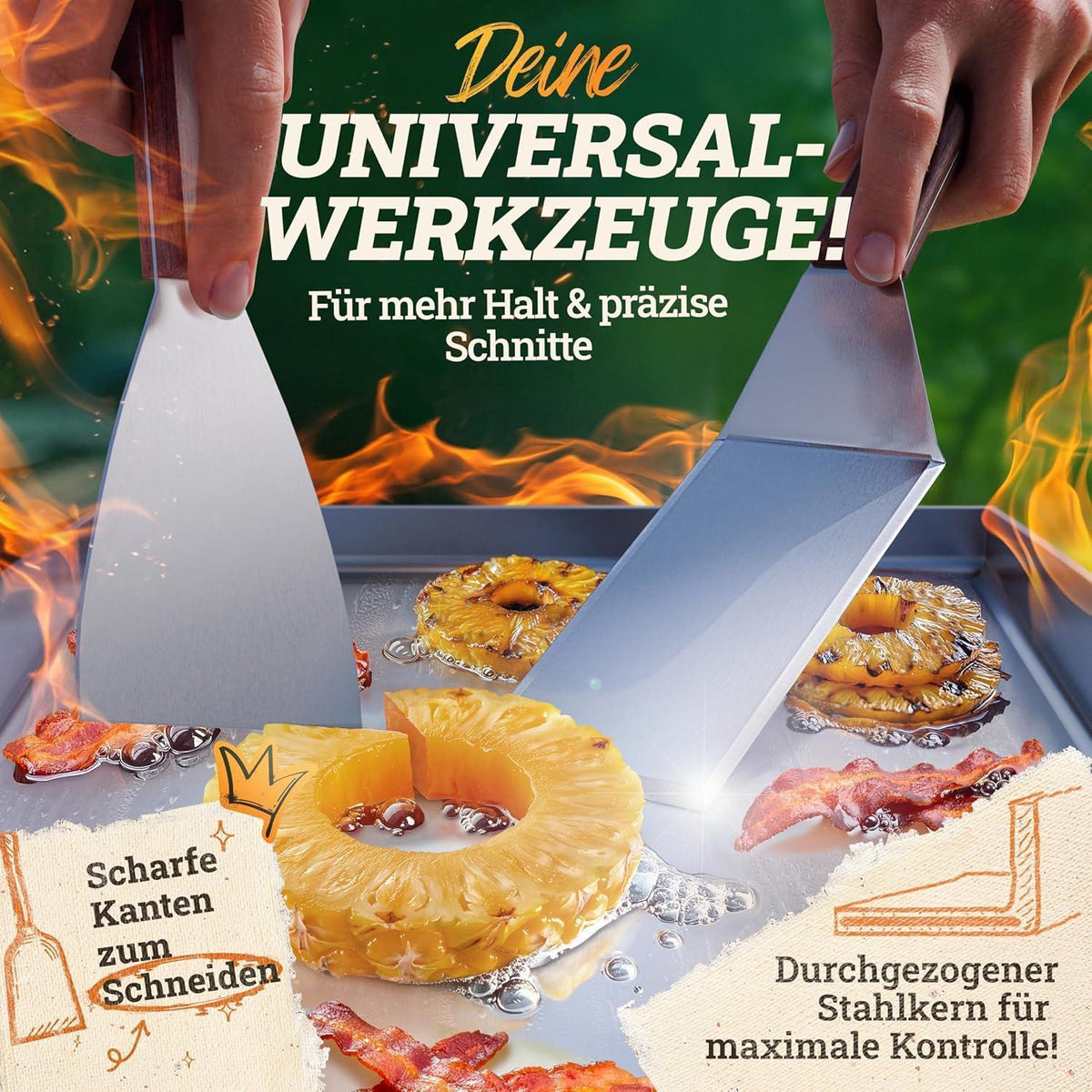 Plancha Edelstahl Grillplatte 30x40cm mit Burger Smasher Set