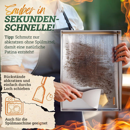 Plancha Edelstahl Grillplatte 30x40cm mit Burger Smasher Set