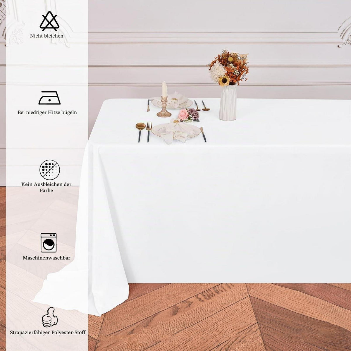 Weiße Polyester Tischdecken 8er Set – 229x335 cm für rechteckige Tische