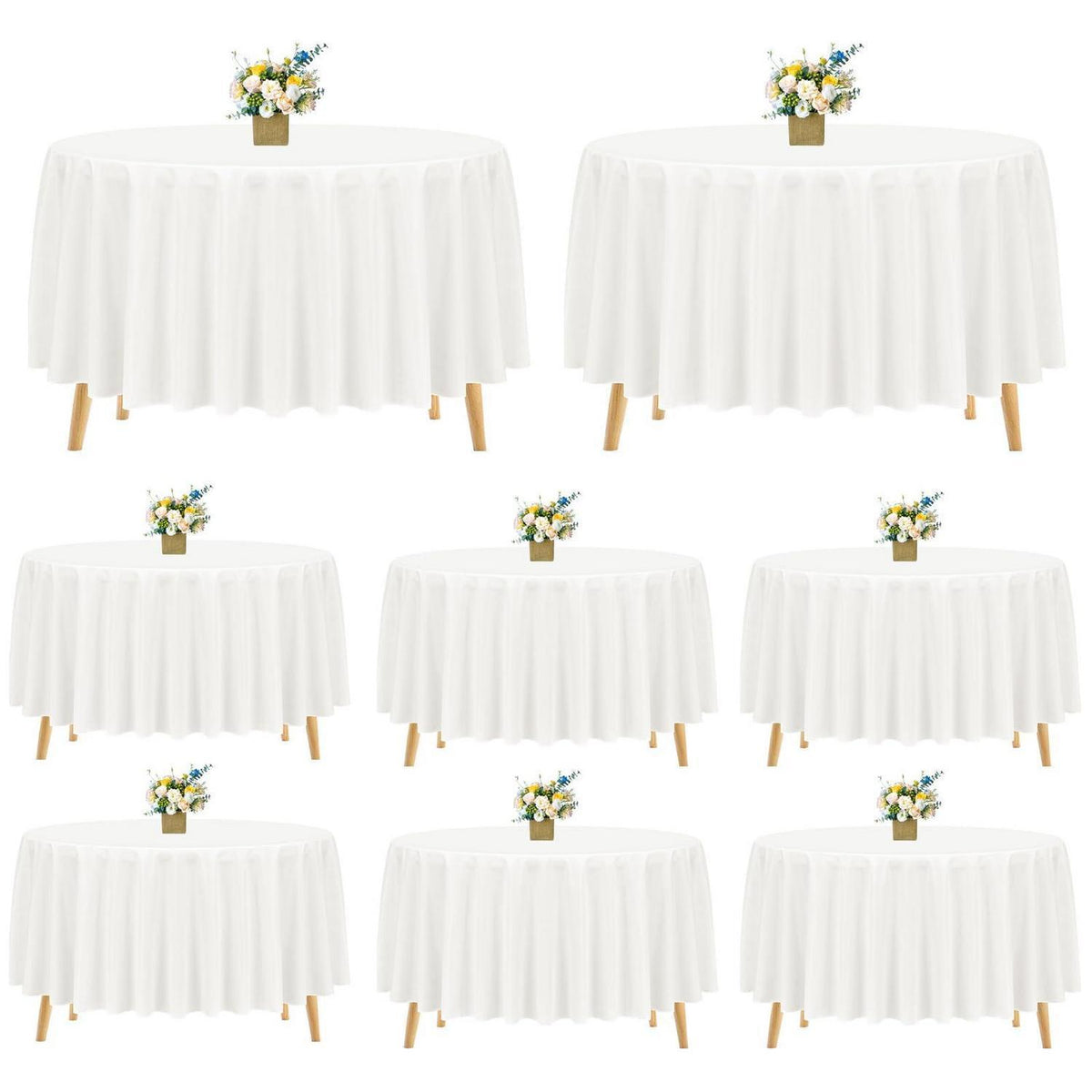 8x Runde Tischdecke Elfenbein 305cm – Waschbar & Elegant
