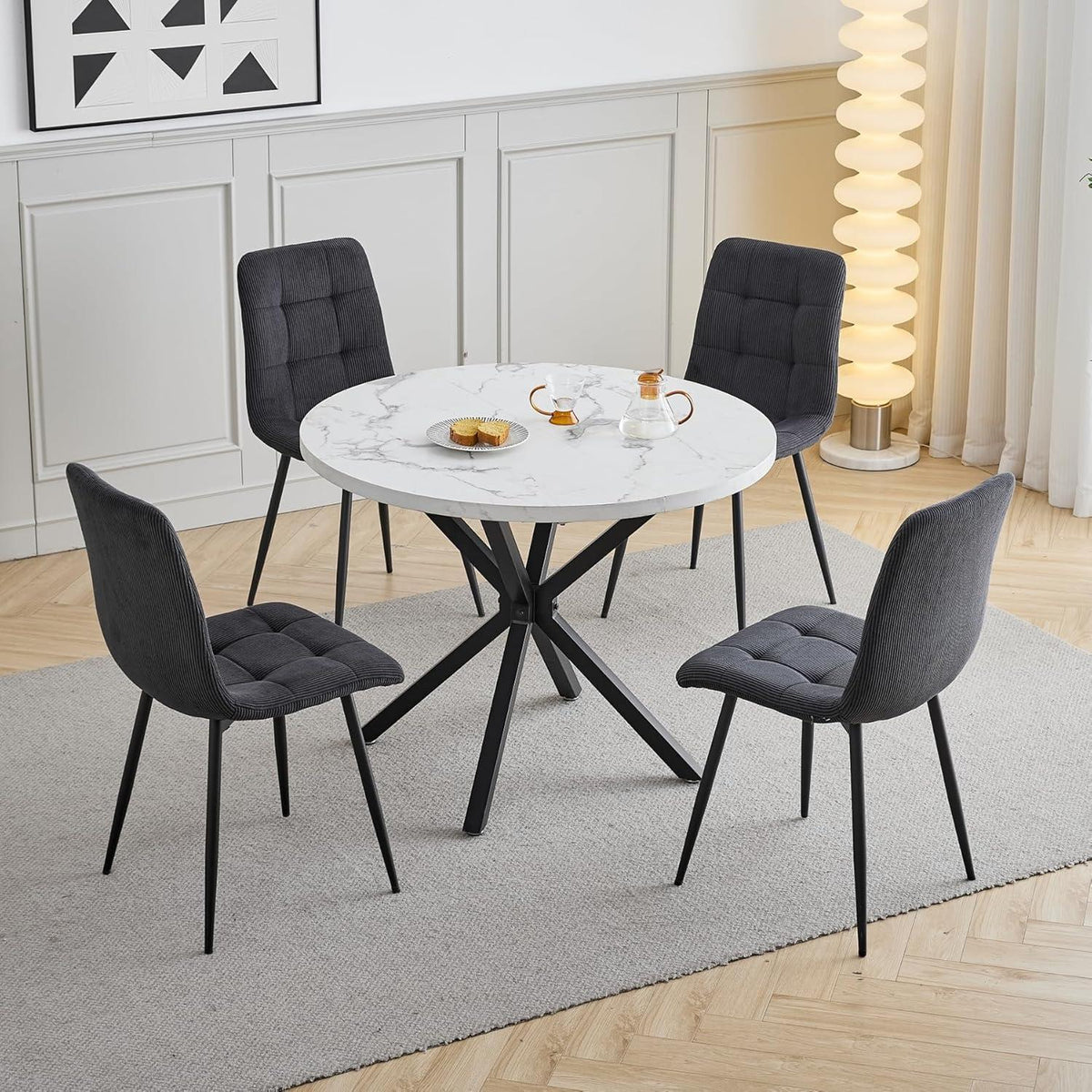 Moderner runder Esstisch weiß & schwarz – 100cm für 4-6 Personen