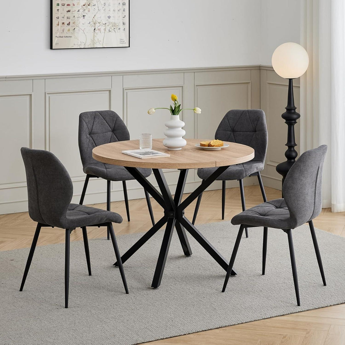 8 Esszimmerstühle Modern Gepolstert Dunkelgrau