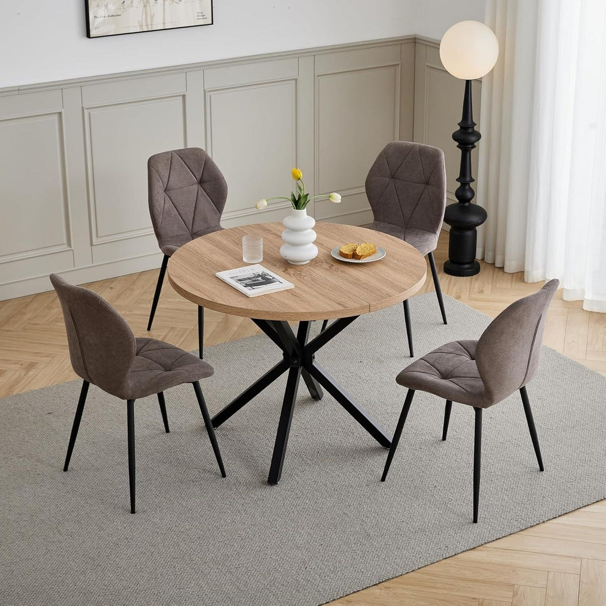 8er-Set Moderne Esszimmerstühle Braun, Gepolstert mit Rautenmuster