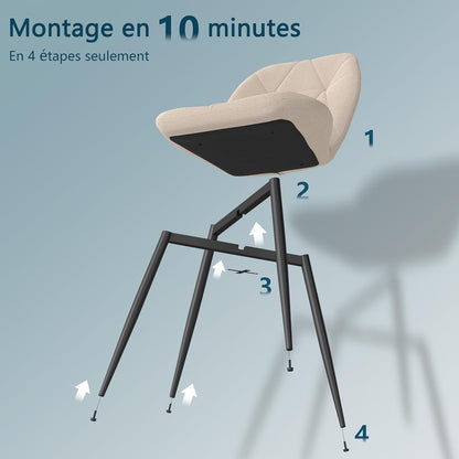 Moderner Esszimmerstuhl Set 4er – Gepolstert, Beige, Metallbeine
