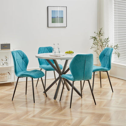 8 Esszimmerstühle Modern Blau Gepolstert mit Rautenmuster