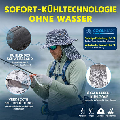 Sonnenhut mit Nackenschutz UPF 50 | Wasserdicht & Kühlend | Beige XL-XXL