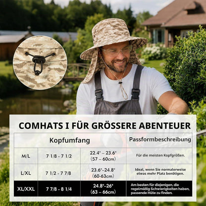Sonnenhut mit Nackenschutz UPF 50 | Wasserdicht & Kühlend | Beige XL-XXL