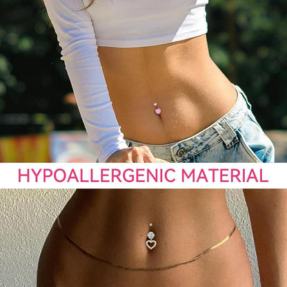 7er Set Bauchnabelpiercing Edelstahl Zirkonia Herz Pinkgold