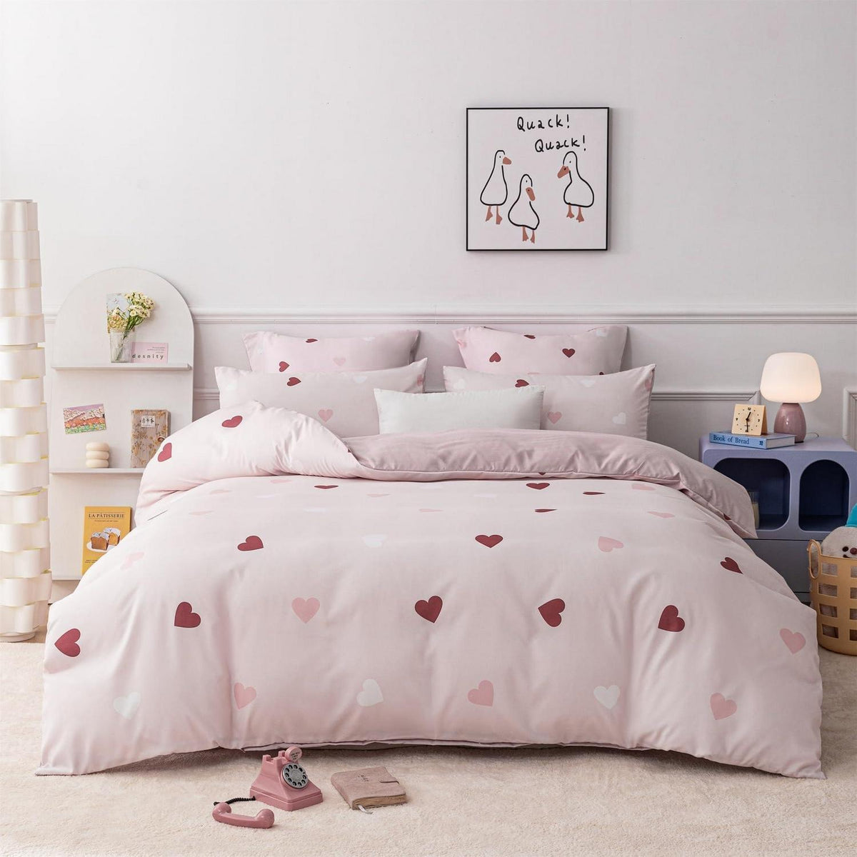Herzens Bettwäsche-Set Mädchen 135x200 Rot Rosa Weiß
