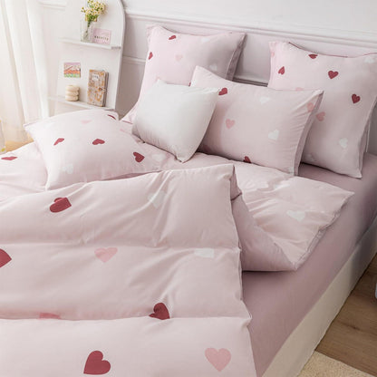 Herzens Bettwäsche-Set Mädchen 135x200 Rot Rosa Weiß