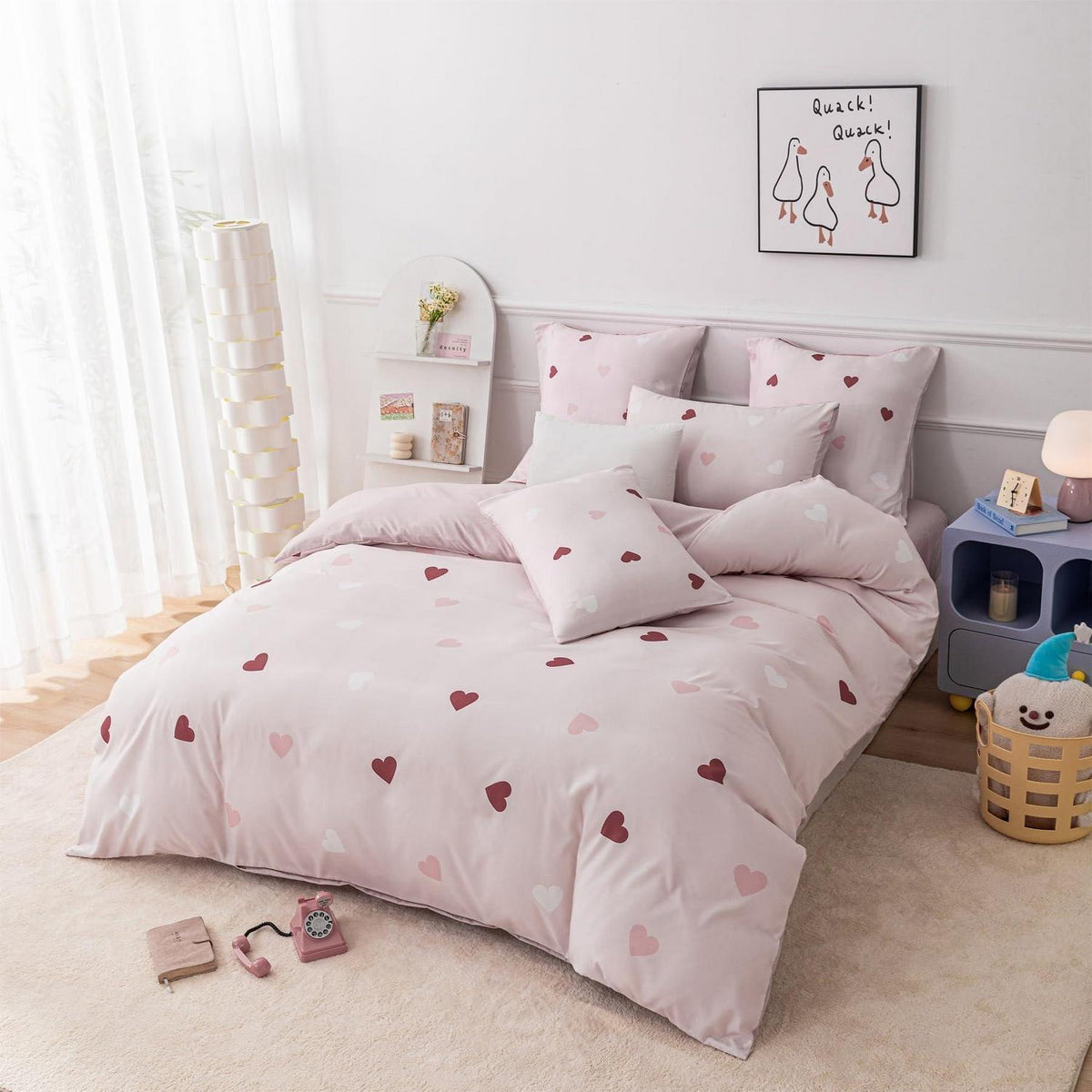 Herzens Bettwäsche-Set Mädchen 135x200 Rot Rosa Weiß