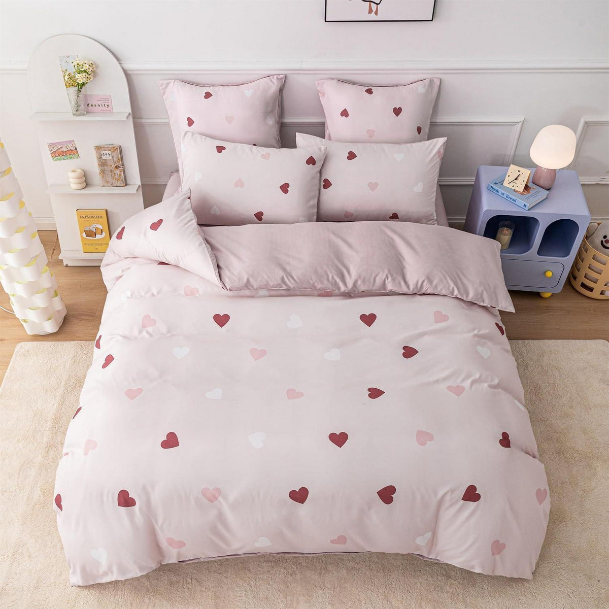 Herzens Bettwäsche-Set Mädchen 135x200 Rot Rosa Weiß