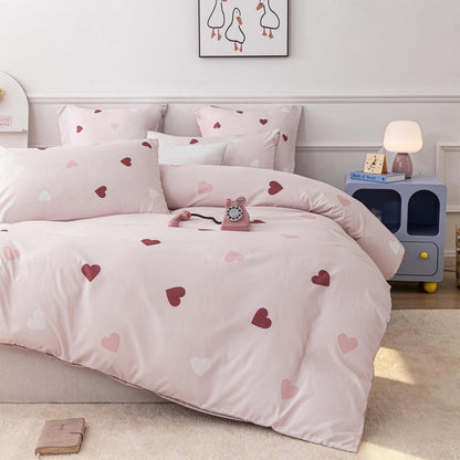 Herzens Bettwäsche-Set Mädchen 135x200 Rot Rosa Weiß