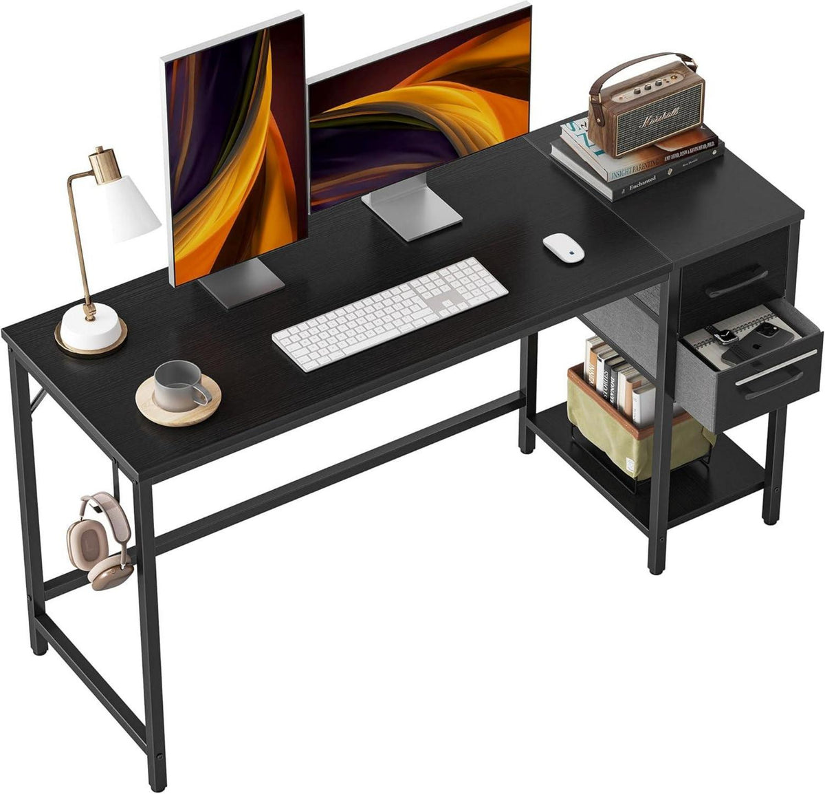 Schreibtisch mit Schubladen und Stahlgestell, Industrie-Design