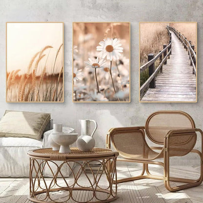 Boho Poster Set 3er Strand Landschaft Leinwandbild 50x70cm