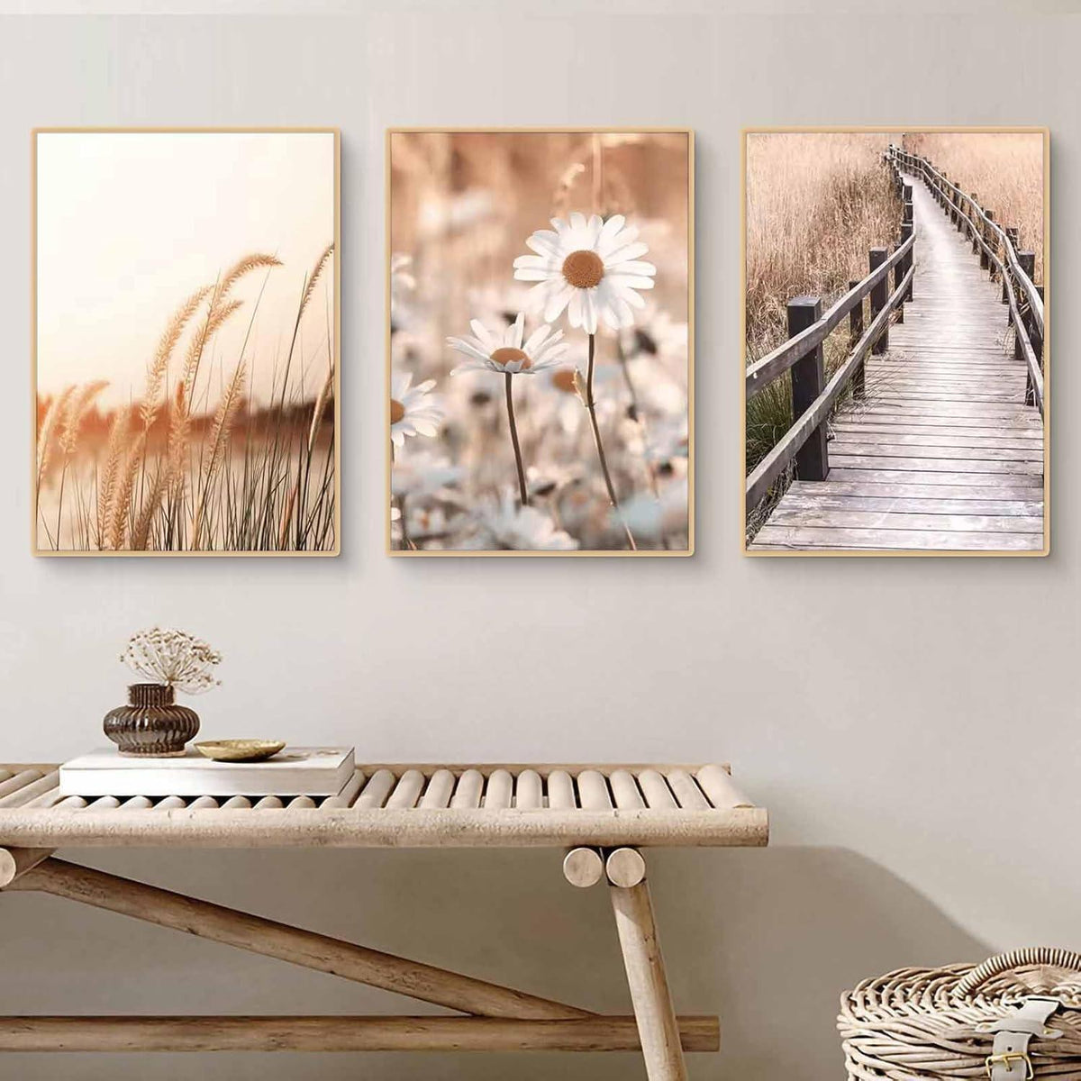Boho Poster Set 3er Strand Landschaft Leinwandbild 50x70cm