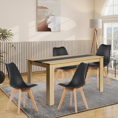 Essgruppe 140cm Eiche-Schwarz mit 4 Esszimmerstühlen