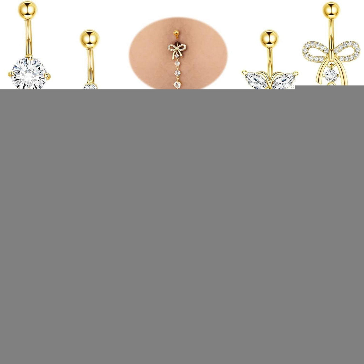 10er Set Bauchnabelpiercing Chirurgenstahl 14G Herz Blume Schmetterling Gold Silber