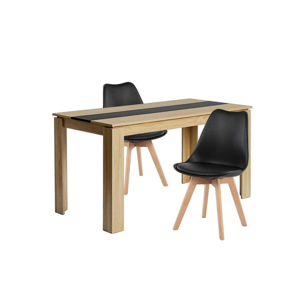 Essgruppe 140cm Eiche-Schwarz mit 2 Esszimmerstühlen