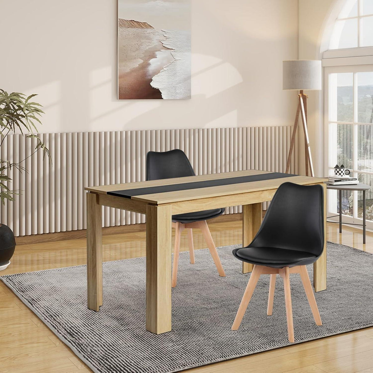 Essgruppe 140cm Eiche-Schwarz mit 2 Esszimmerstühlen