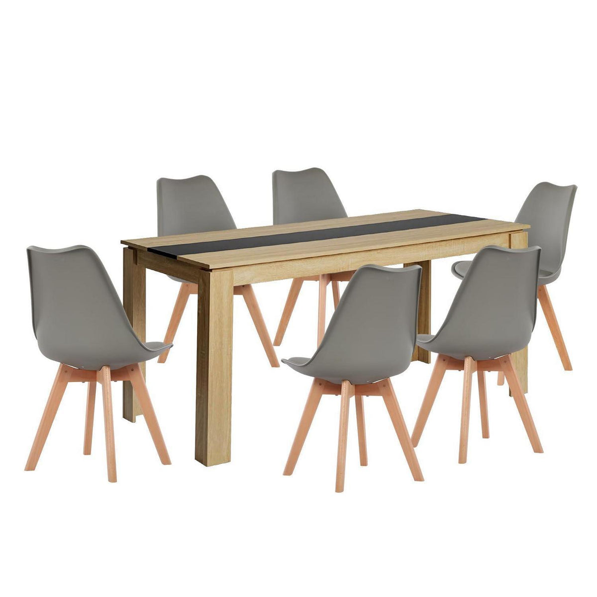 Essgruppe Esstisch 160cm Eiche & 6 Esszimmerstühle Grau