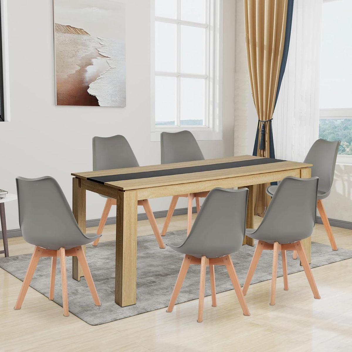 Essgruppe Esstisch 160cm Eiche & 6 Esszimmerstühle Grau