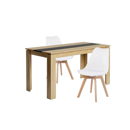 Essgruppe 140cm Eiche-Schwarz Tisch mit 2 Weiß Stühlen