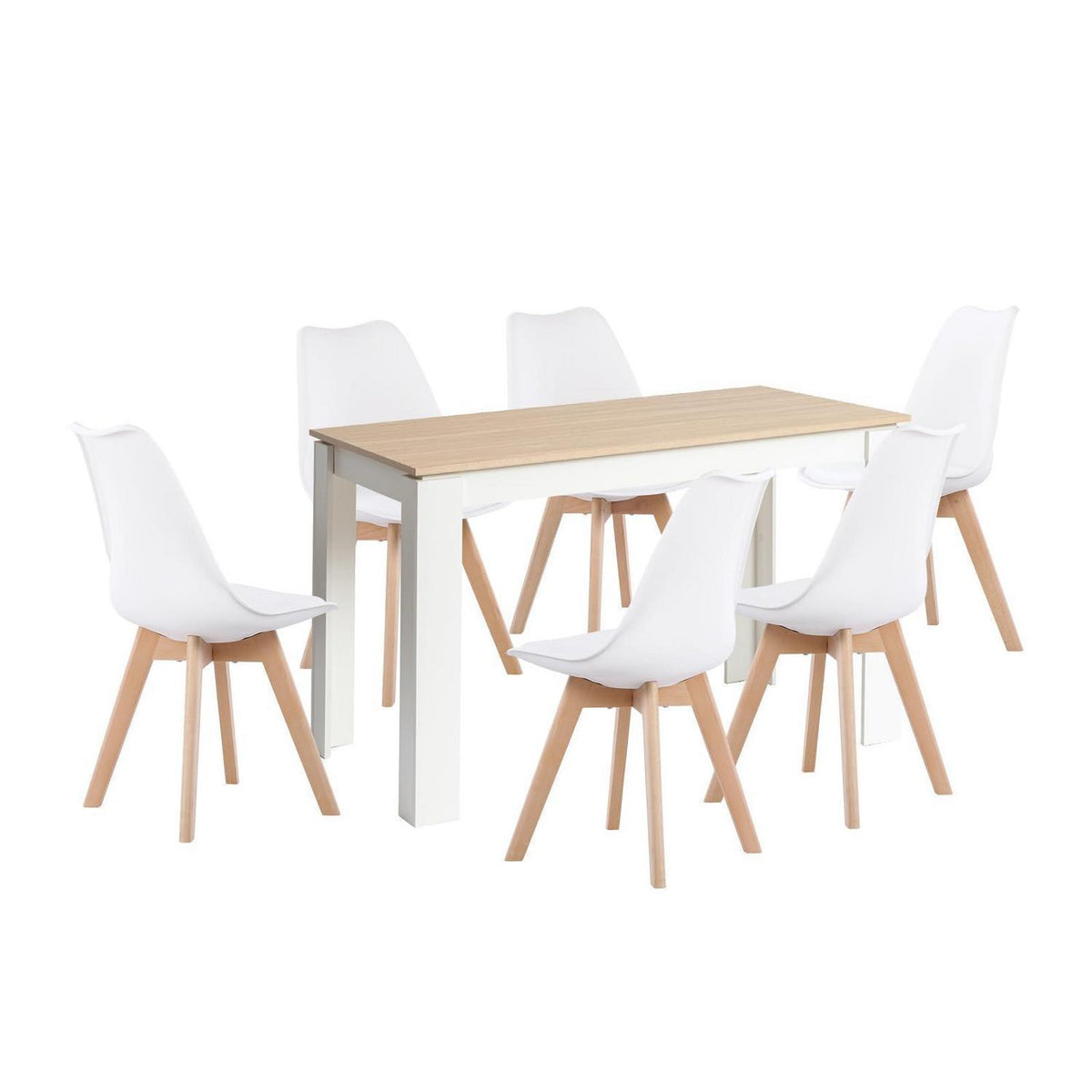 Essgruppe Esstisch mit 6 Stühlen Eiche-Weiß 120cm