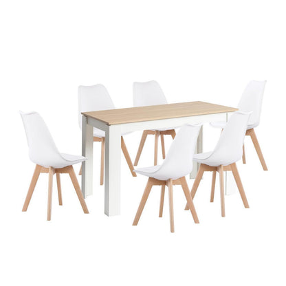 Essgruppe Esstisch mit 6 Stühlen Eiche-Weiß 120cm