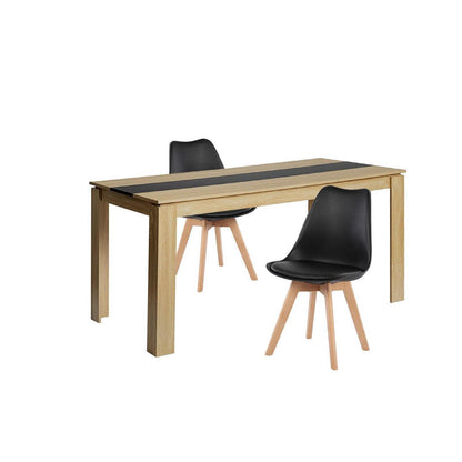Essgruppe 160cm Eiche-Schwarz mit 2 Esszimmerstühlen