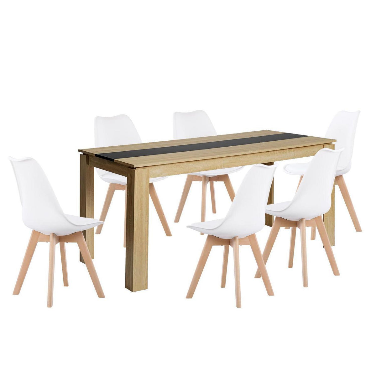 Essgruppe Esstisch 160cm Eiche & 6 Esszimmerstühle Weiß