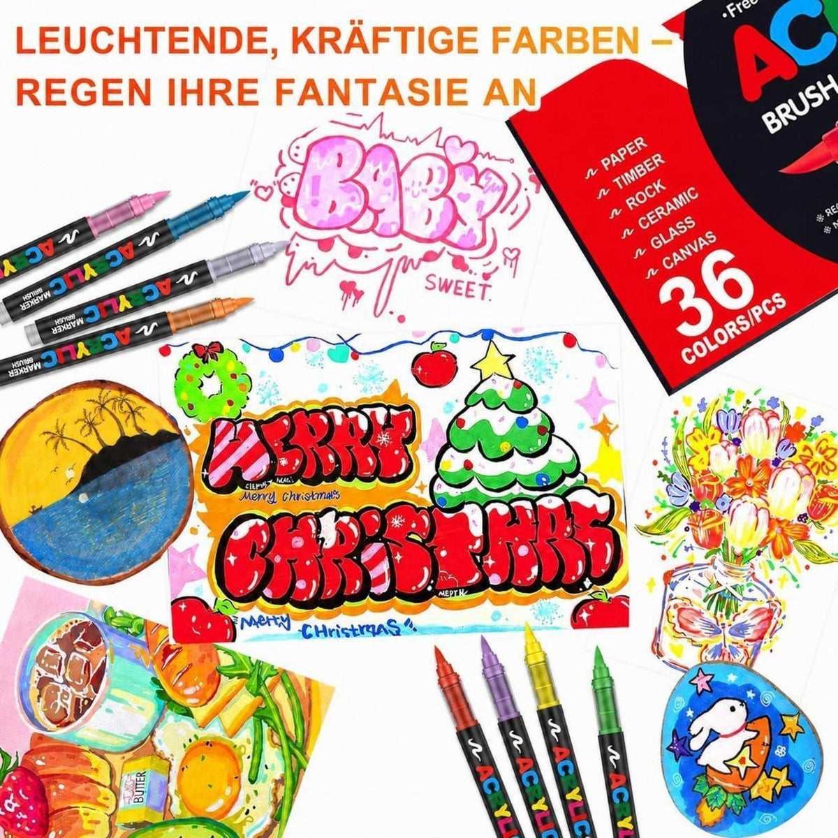 Acrylstifte Set 36 Farben – Wasserfest & Brush Tip