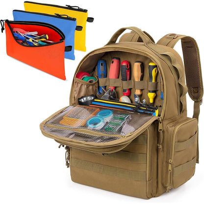Werkzeugrucksack Khaki mit Organizer-Taschen für Handwerker