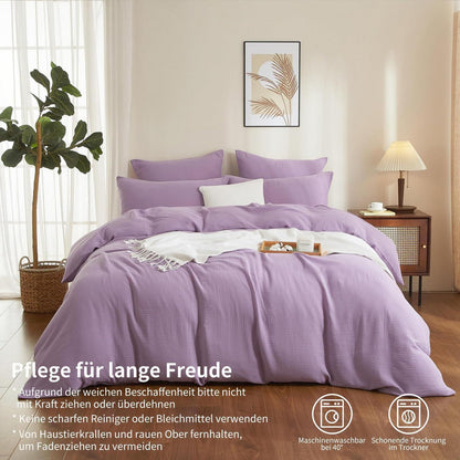 Doppelte Muslin Bettwäsche Lila 155x220 cm - 3-teilig