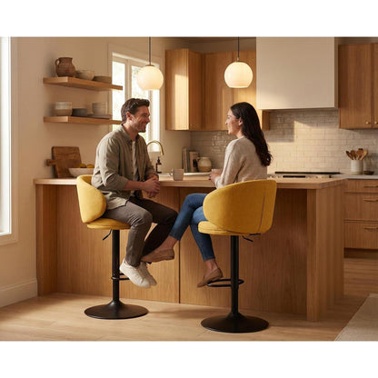 Barhocker Set 2er – Höhenverstellbar, Gelb, Leinenstoff