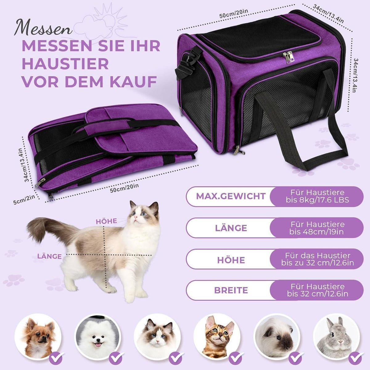 Faltbare Katzentransportbox L – Tragetasche für Katze & Hund 5kg