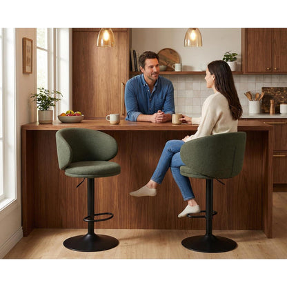 Barhocker Set 2er Leinen Grün Höhenverstellbar