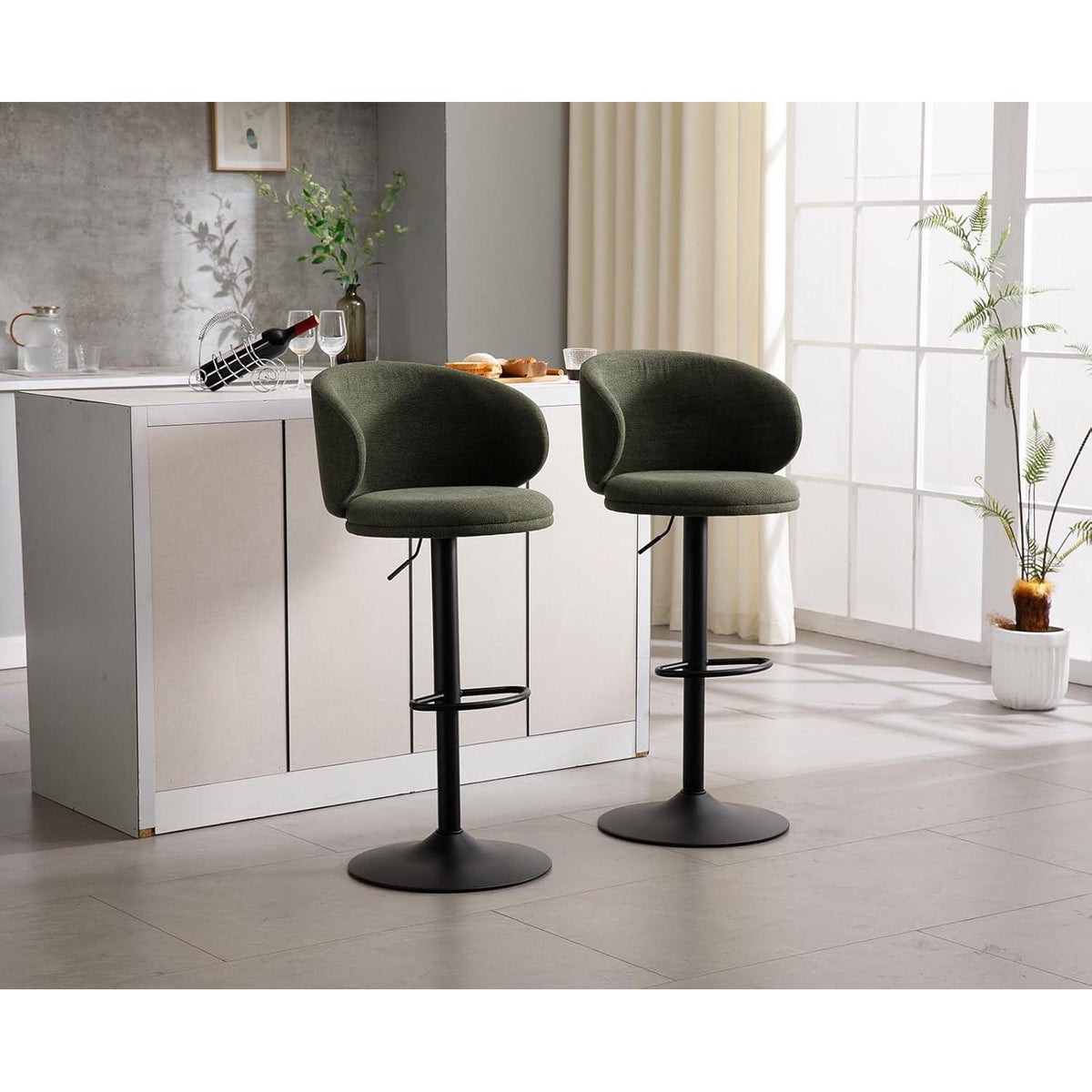 Barhocker Set 2er Leinen Grün Höhenverstellbar