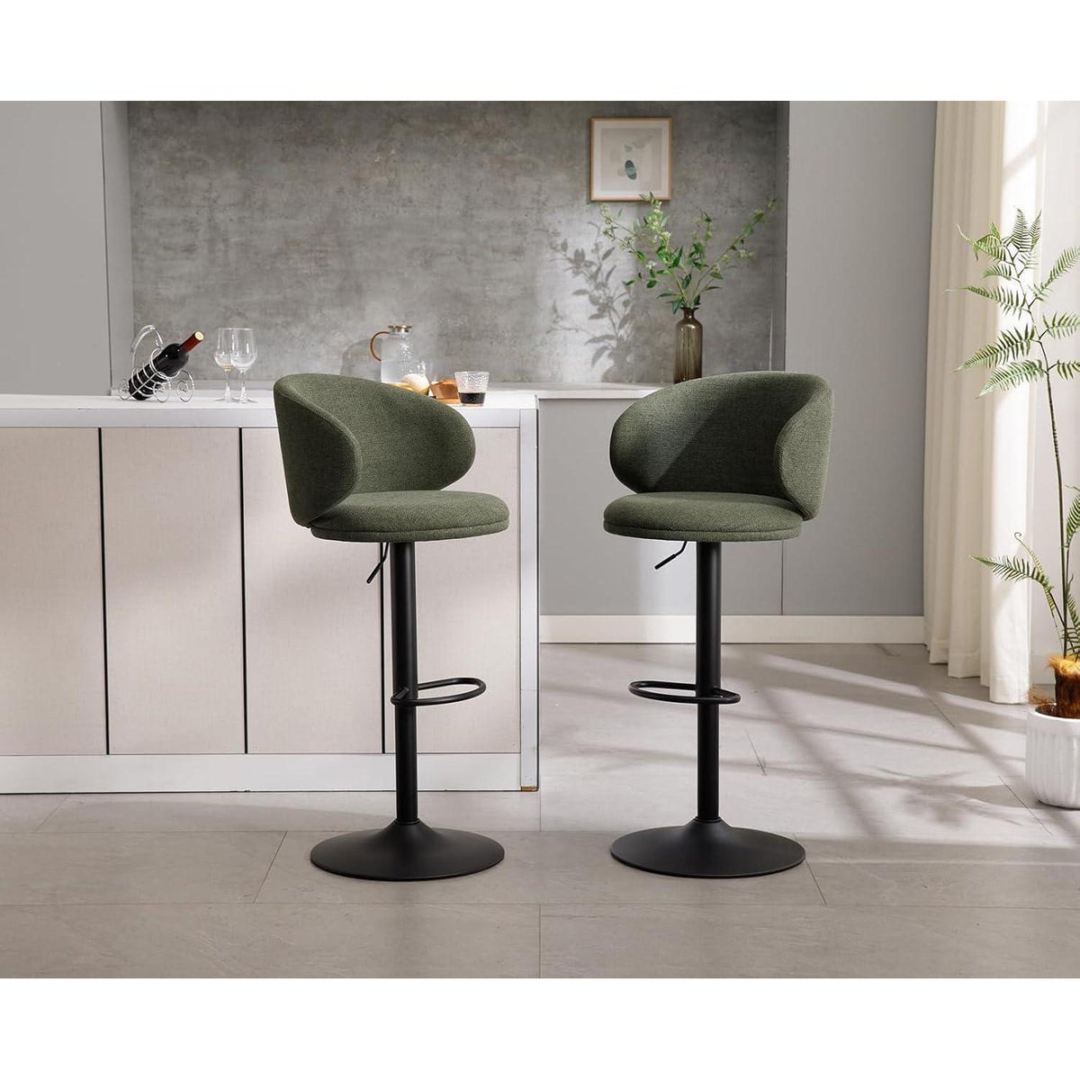 Barhocker Set 2er Leinen Grün Höhenverstellbar
