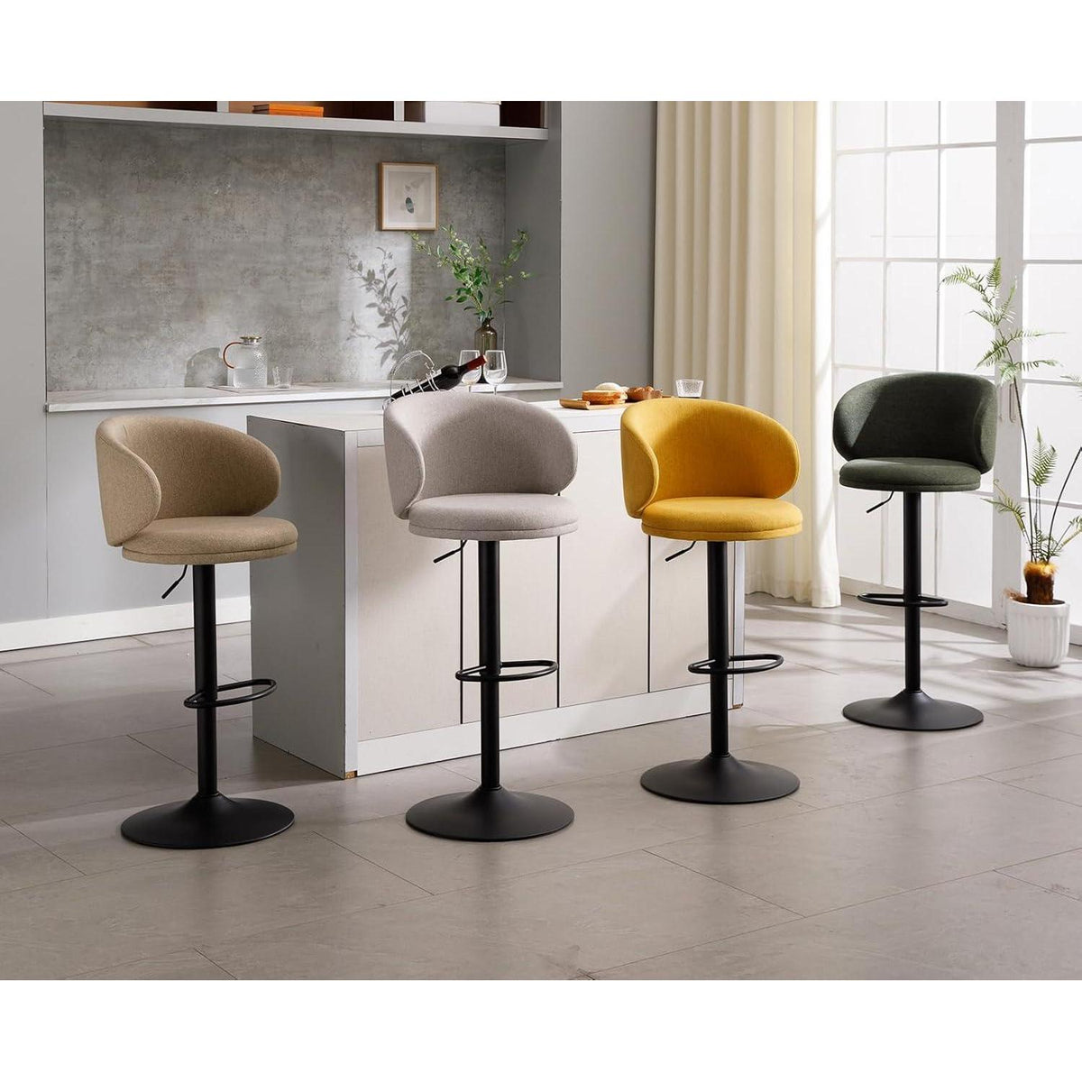 Barhocker Set 2er Leinen Grün Höhenverstellbar