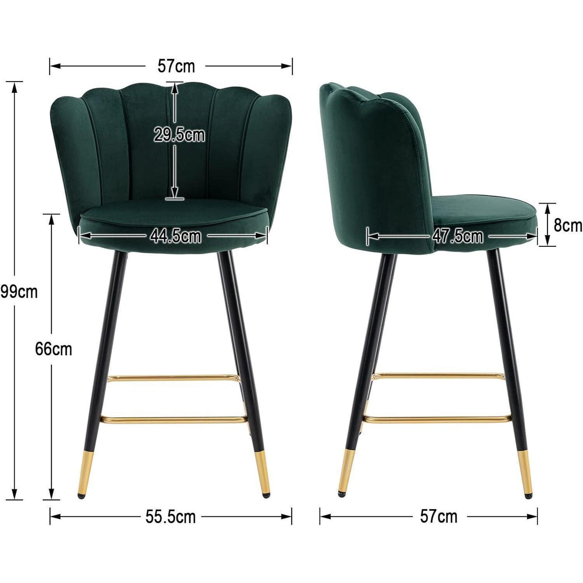 Ya-Home Samt Barhocker 2er Set – Grün, Retro Design