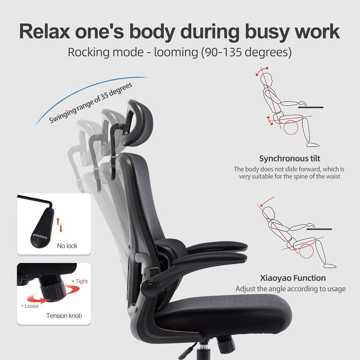 Ergonomischer Bürostuhl mit Kopfstütze und Lordosenstütze