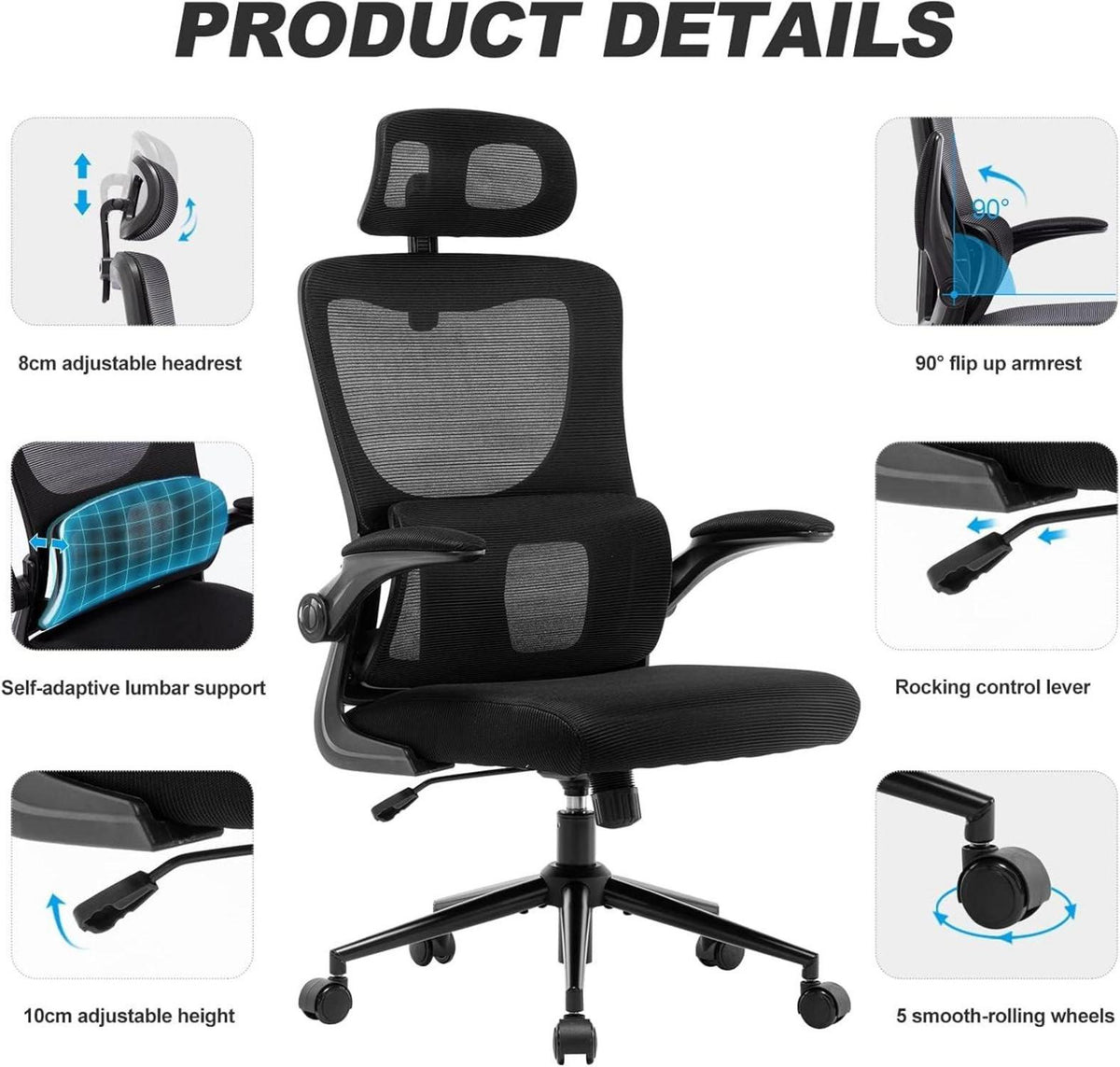 Ergonomischer Bürostuhl mit Kopfstütze und